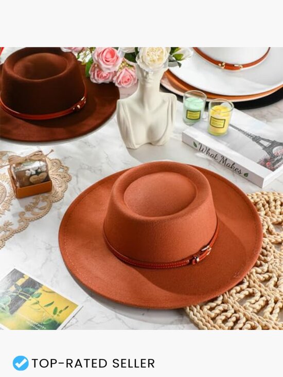 Wide Brim Felt Hat with Belt Buckle Vintage Boho Jazz Hat for Wedding Tea Party main image 6